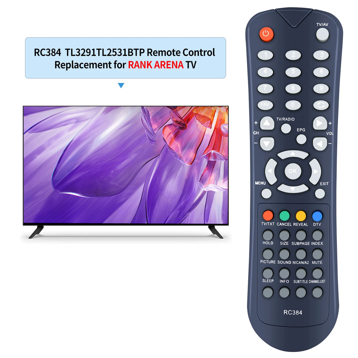 NC384 Replacement Remote Control For RANK ARENA TL3291 TL2531BTP TV