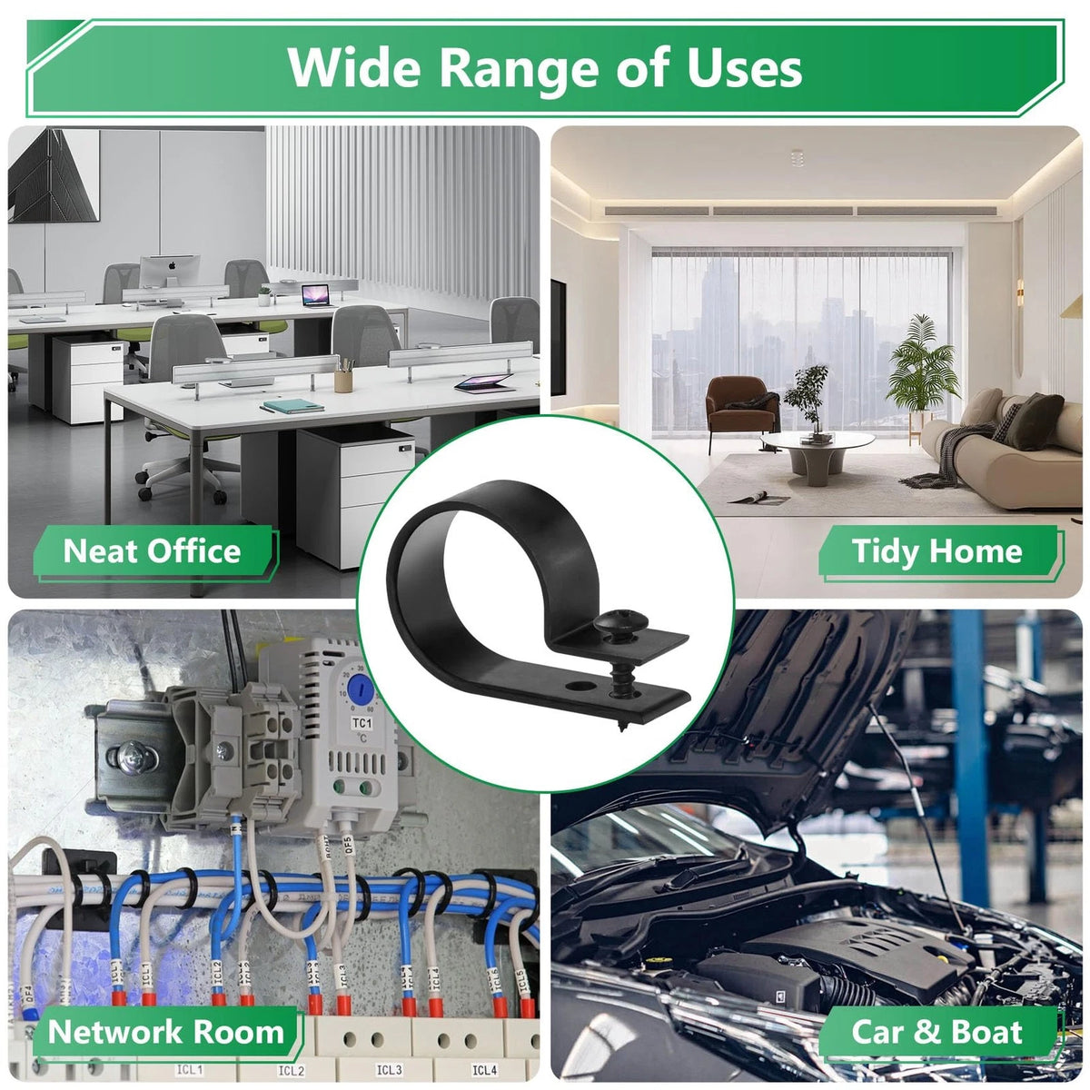Cable Clips for Management Cord Organizer, 6 Sizes 290pcs, 290PCS Black