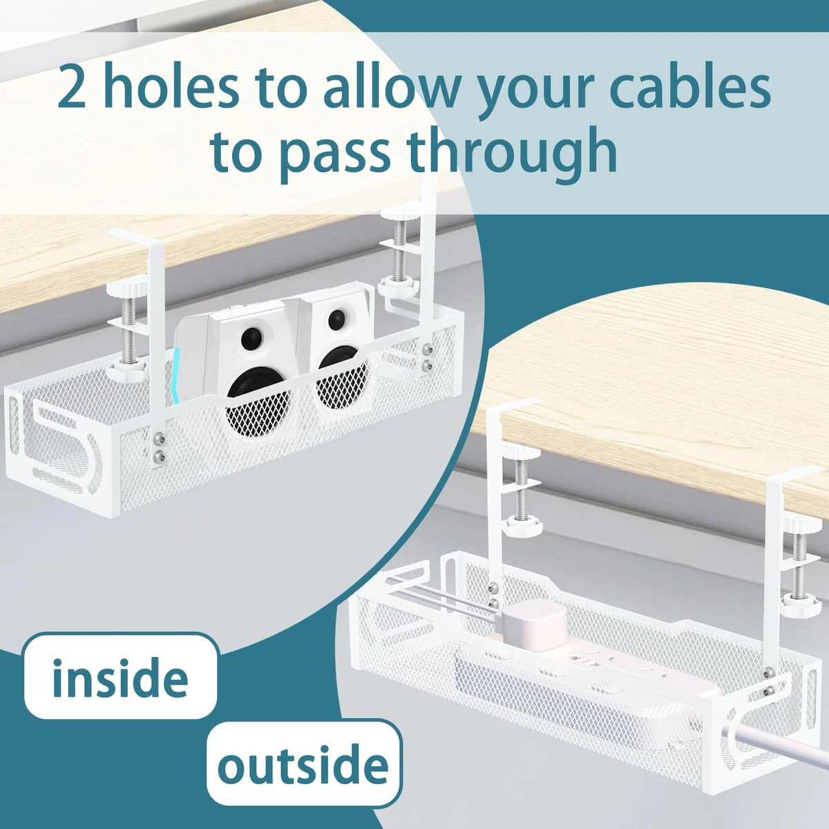 Under Desk Cable Management Tray, No Drill Mesh 1Pack-White (15.3'')