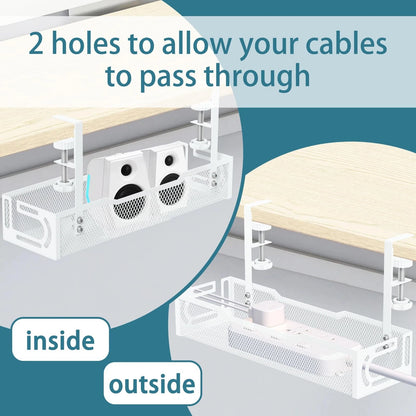 Under Desk Cable Management Tray, No Drill Mesh 1Pack-White (15.3'')