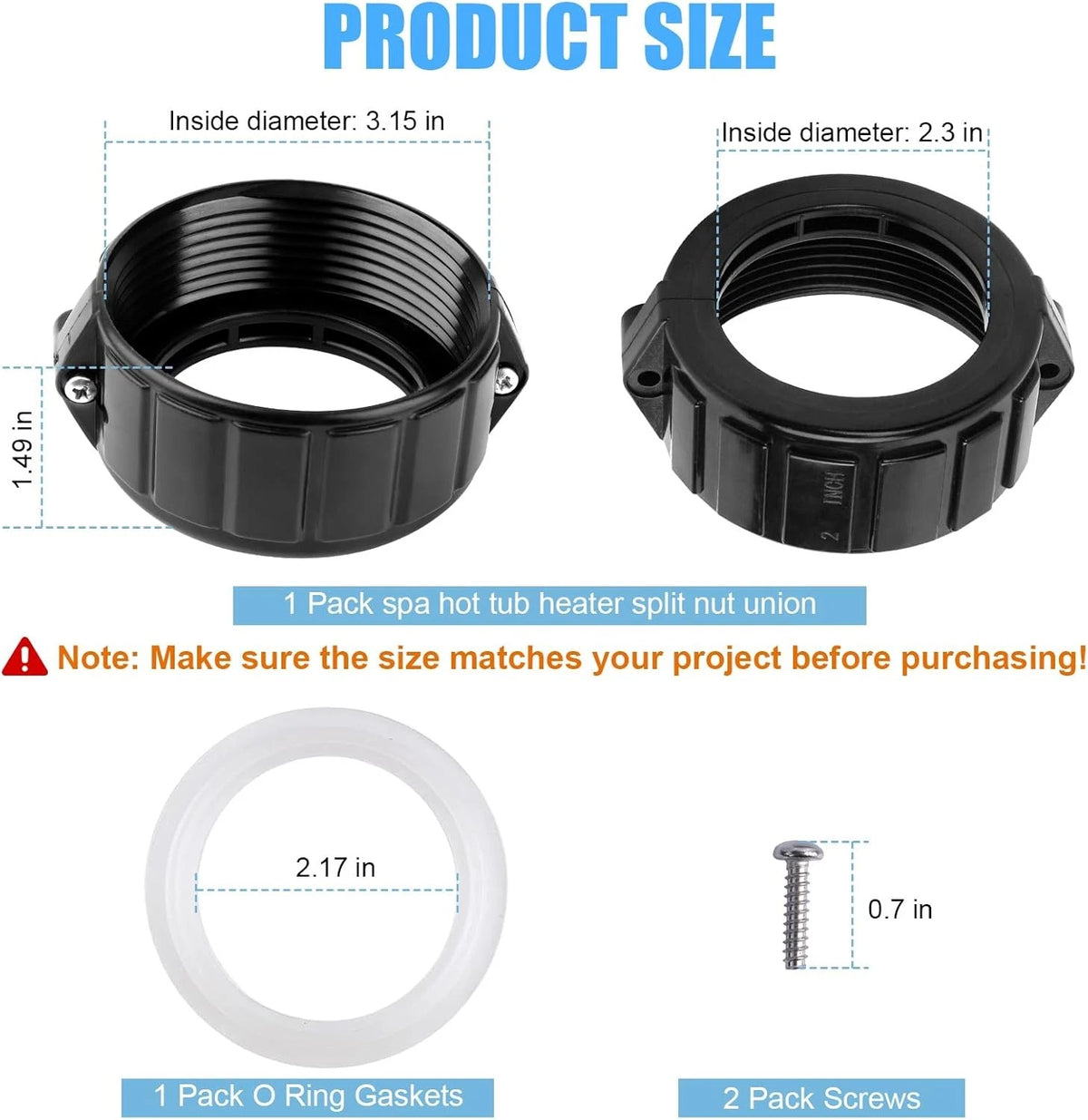 Spa Hot Tub Heater Split Nut Unions with Screws and Gasket,...