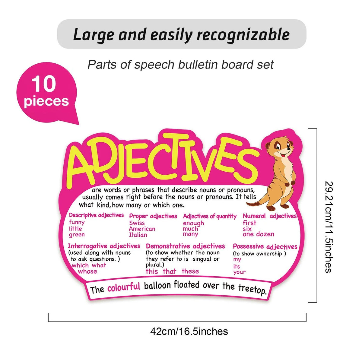 Outus 10 Pcs Parts of Speech Poster Grammar 16.5 x 11.5 inches, Multicolor