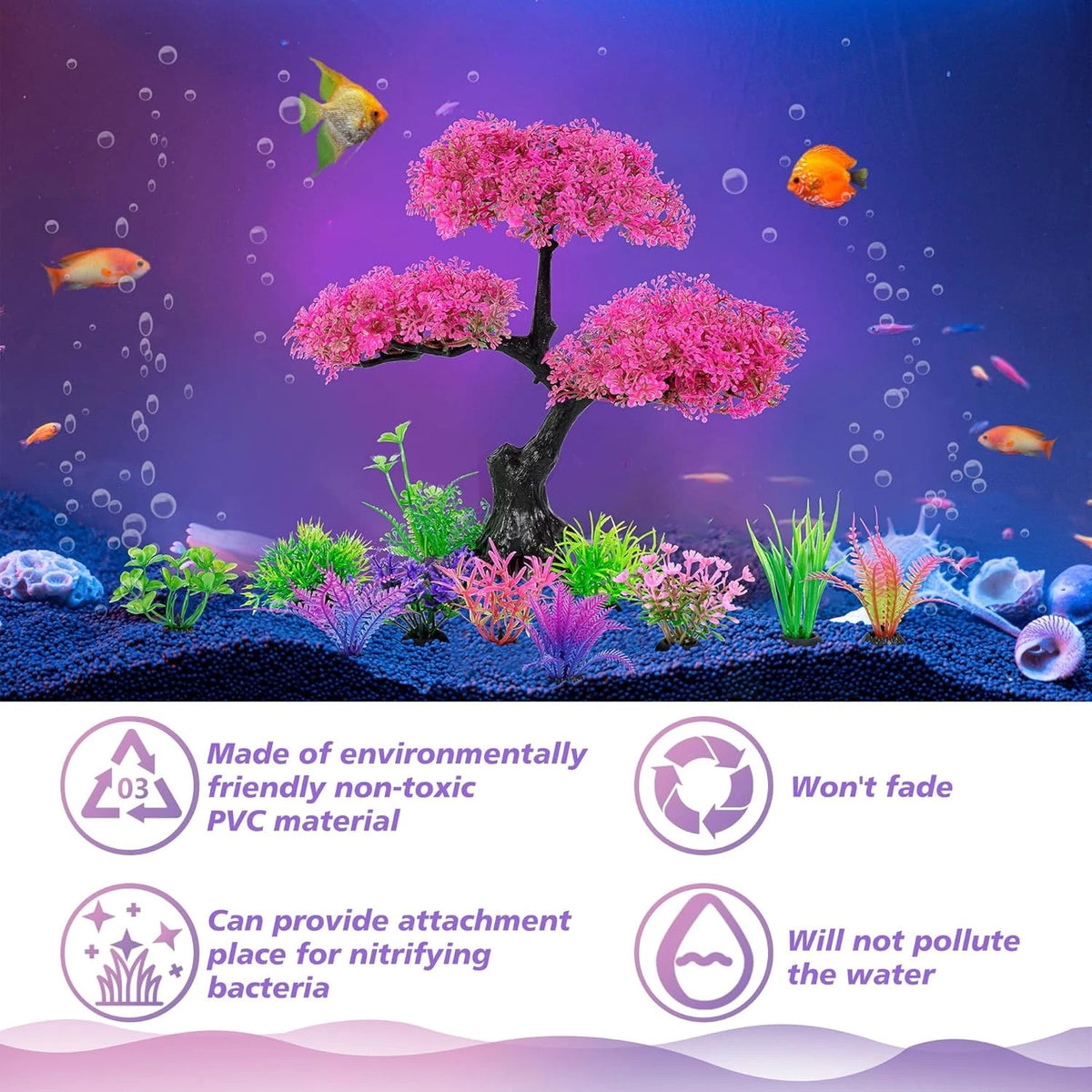 Ameliade Aquarium Artificial Plastic Plants Decoration, Pink Cherry