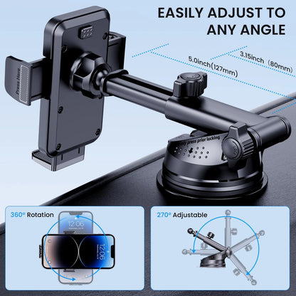 BIVGAZA Phone Holder Car [Military-Grade Suction] Universal Black