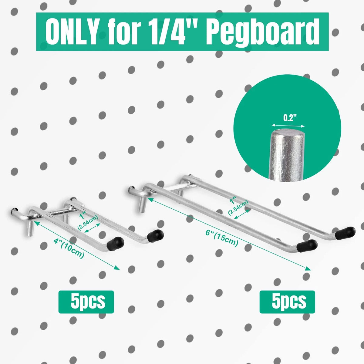 G.CORE 10 Pack Pegboard Hooks, Peg Board Tool Utility Hooks 4" and 6", Silver