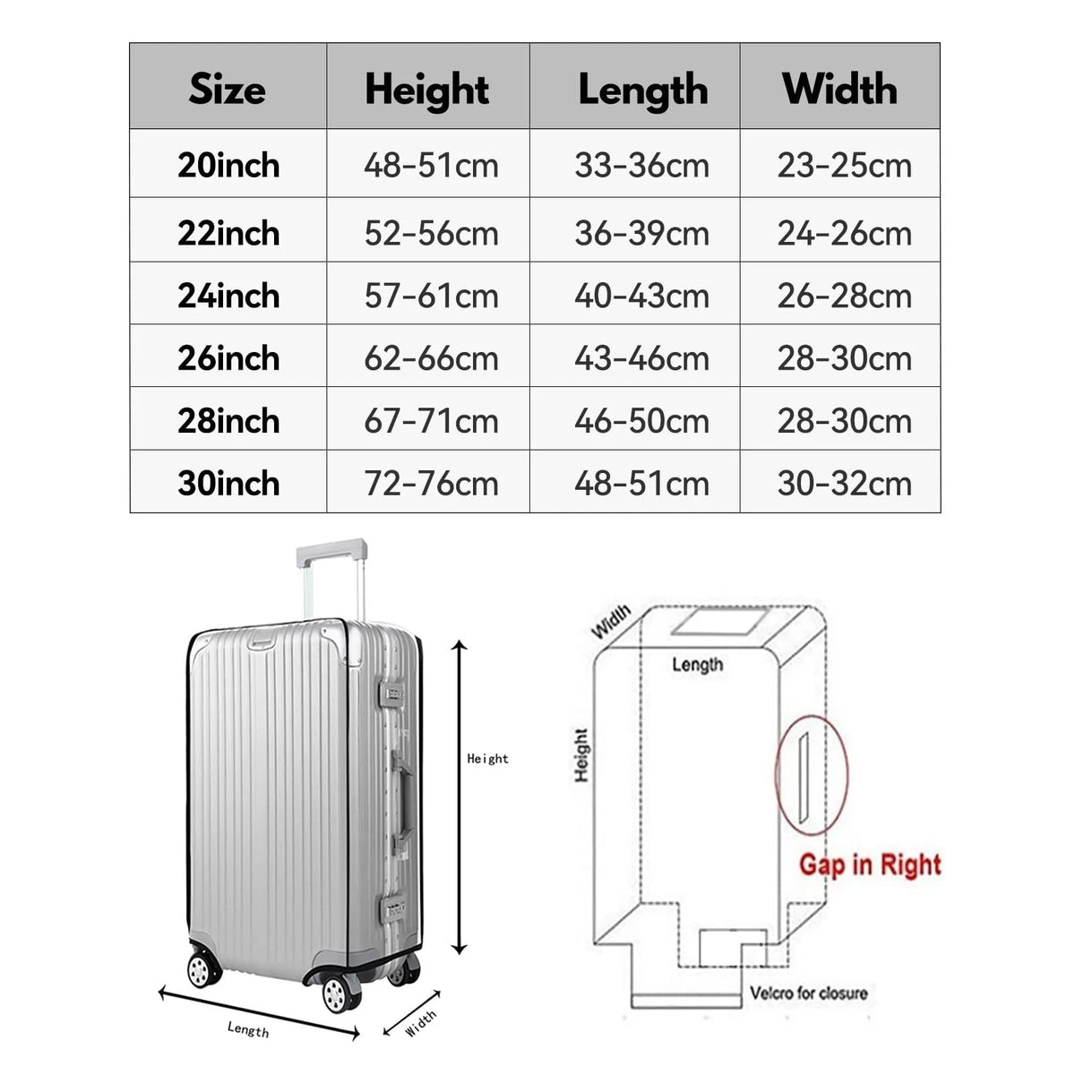 T Tersely Clear PVC Suitcase Cover Protectors 20/24/26/28/30 22inch,
