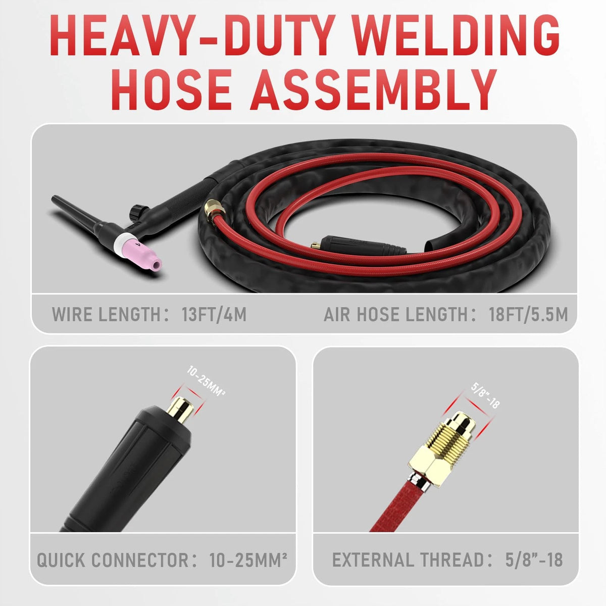 YESWELDER TIG Welding Torch WP-17V 13ft 150Amp 10-25mm² Air 13ft, Black, Red