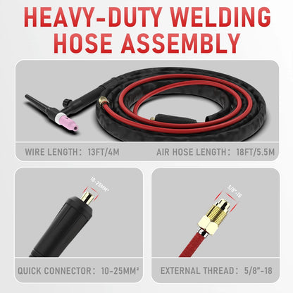 YESWELDER TIG Welding Torch WP-17V 13ft 150Amp 10-25mm² Air 13ft, Black, Red