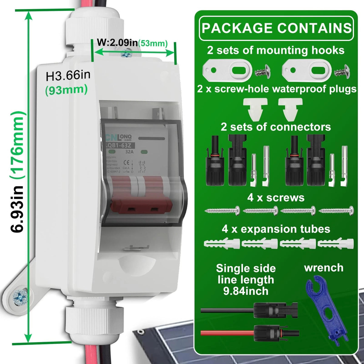 CNLonQcom Solar Panel Disconnect Switch 32 Amp 500V DC500V 32A with connector