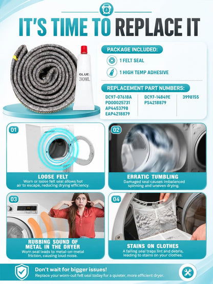 FOMIUZY Dryer Drum Felt Gasket Seal Repair Replacement Kit DC97-07618A 1 Pack