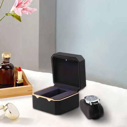 LED Light Watch Case Antidust Display Storage Holder Luxury Jewelry Box Black/