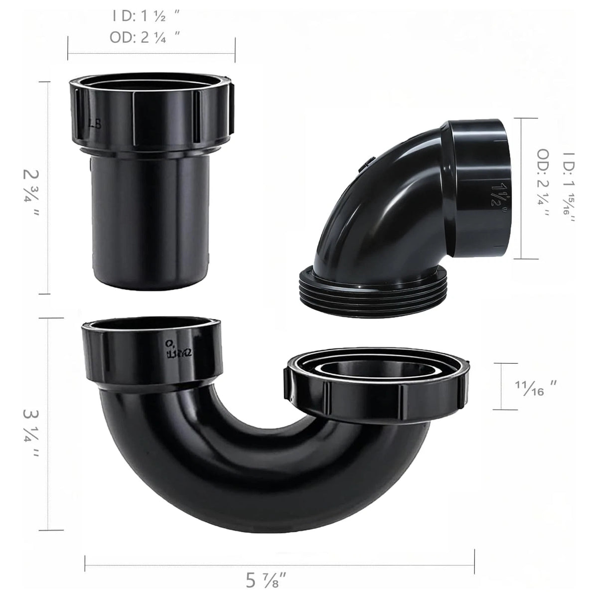 Lesso ABS Adjustable P Trap1 1/2 Inch for RV Drain Bathroom 1-1/2 Inch, Black