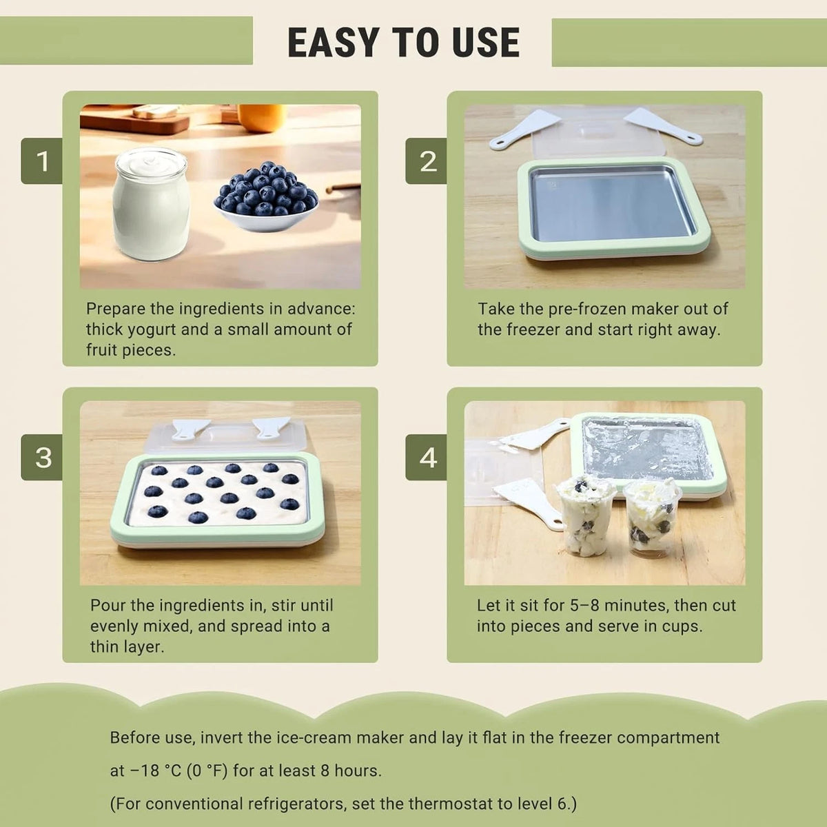 Rolled Ice Cream Maker Tray SUS 304 At Home DIY Instant Green