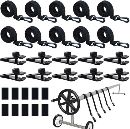 30Pcs Upgraded Pool Solar Cover Reel Straps 30 PCS, black