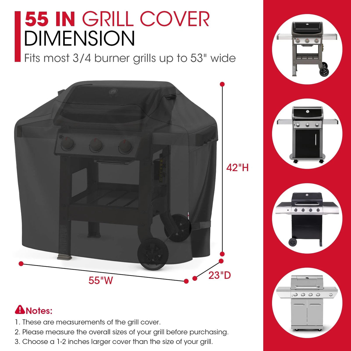 Unicook Grill Cover 55 Inch for Outdoor Grill, Heavy 55 x 23 x 42 inch, black