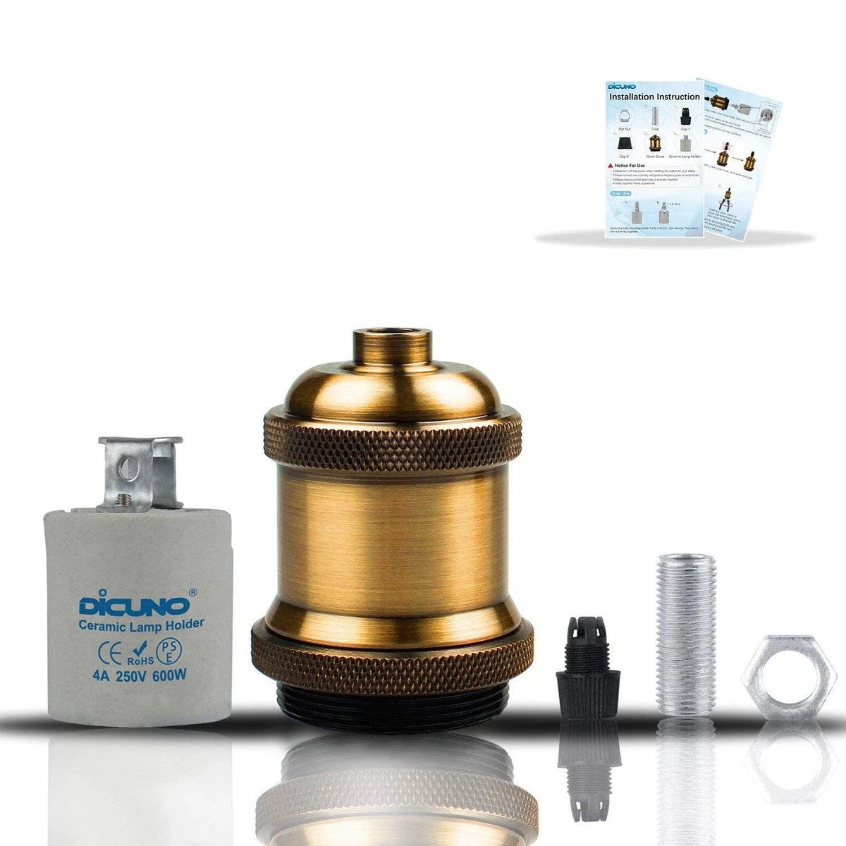 DiCUNO E26 Vintage Lamp Socket, Edison Pendant Light 4pcs, Brass