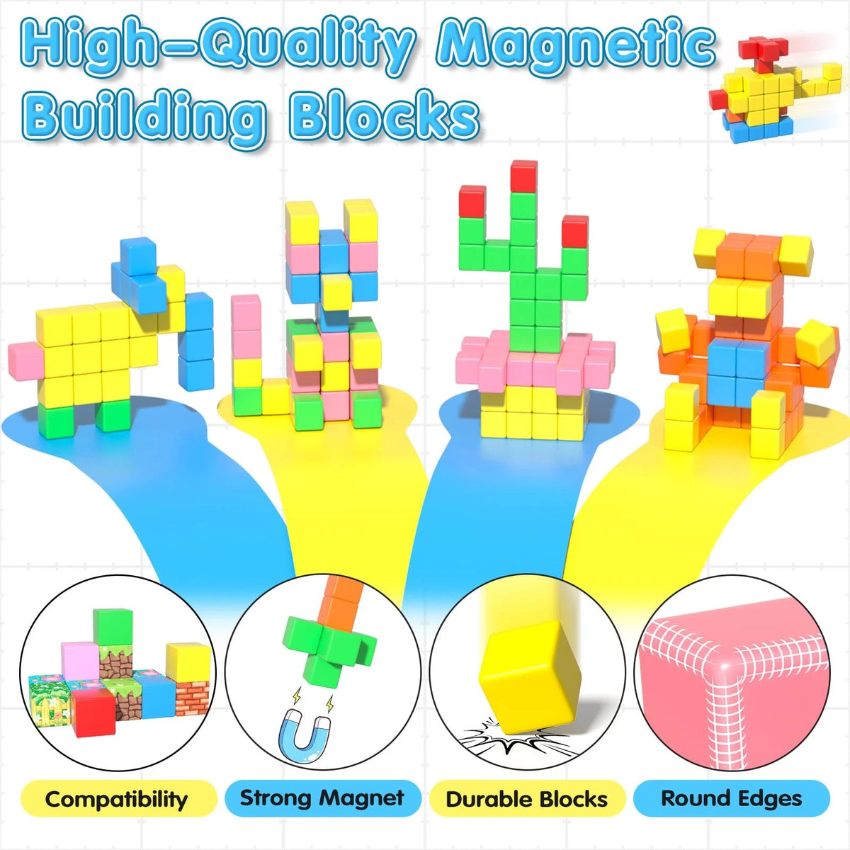 Apluses 42PCS Magnetic Blocks, Gifts for 3 1 Inch x 1 x 1 Inch, 6 Color