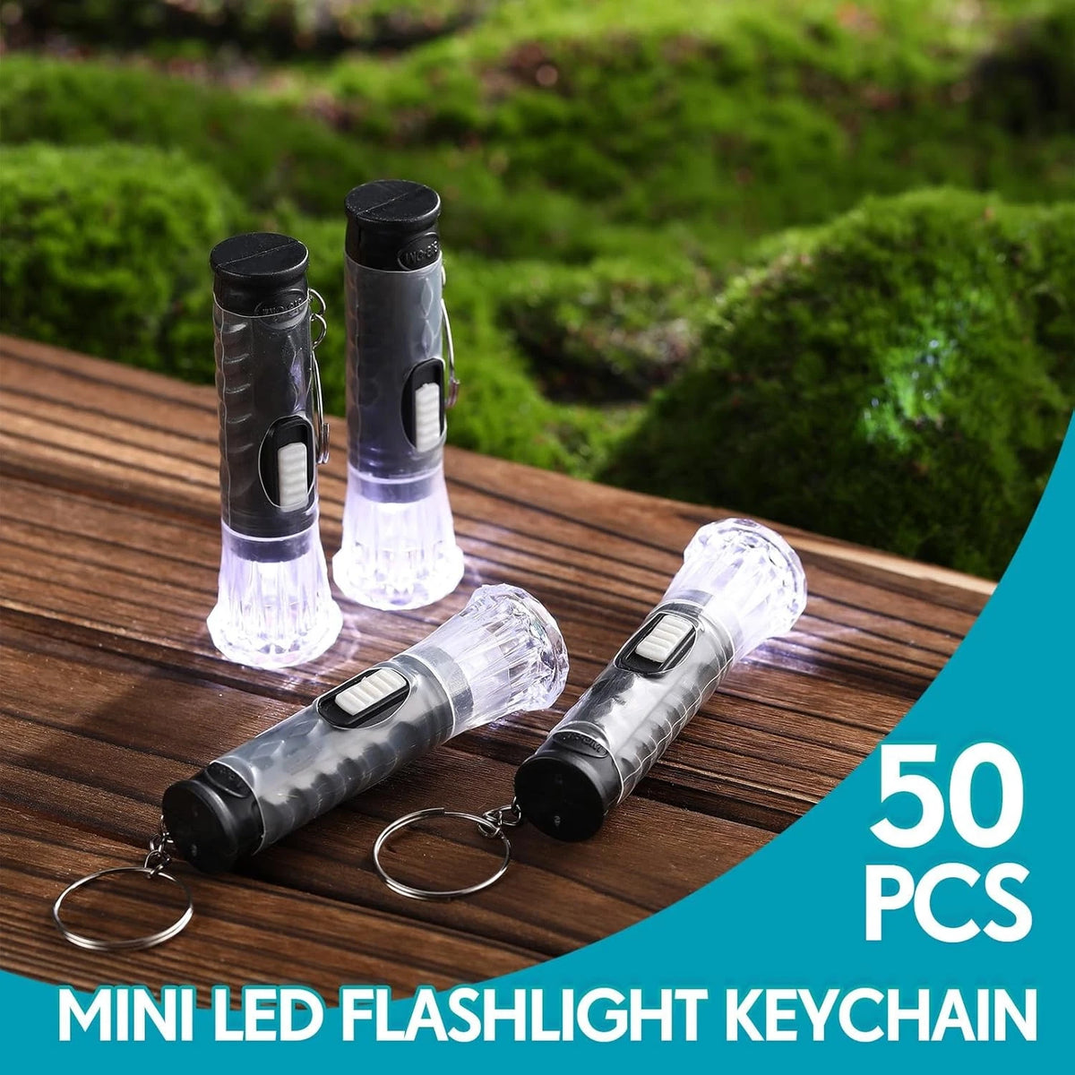 Jexine 50 Pcs Mini Flashlight Keychains Bulk with Lanyard Portable Black