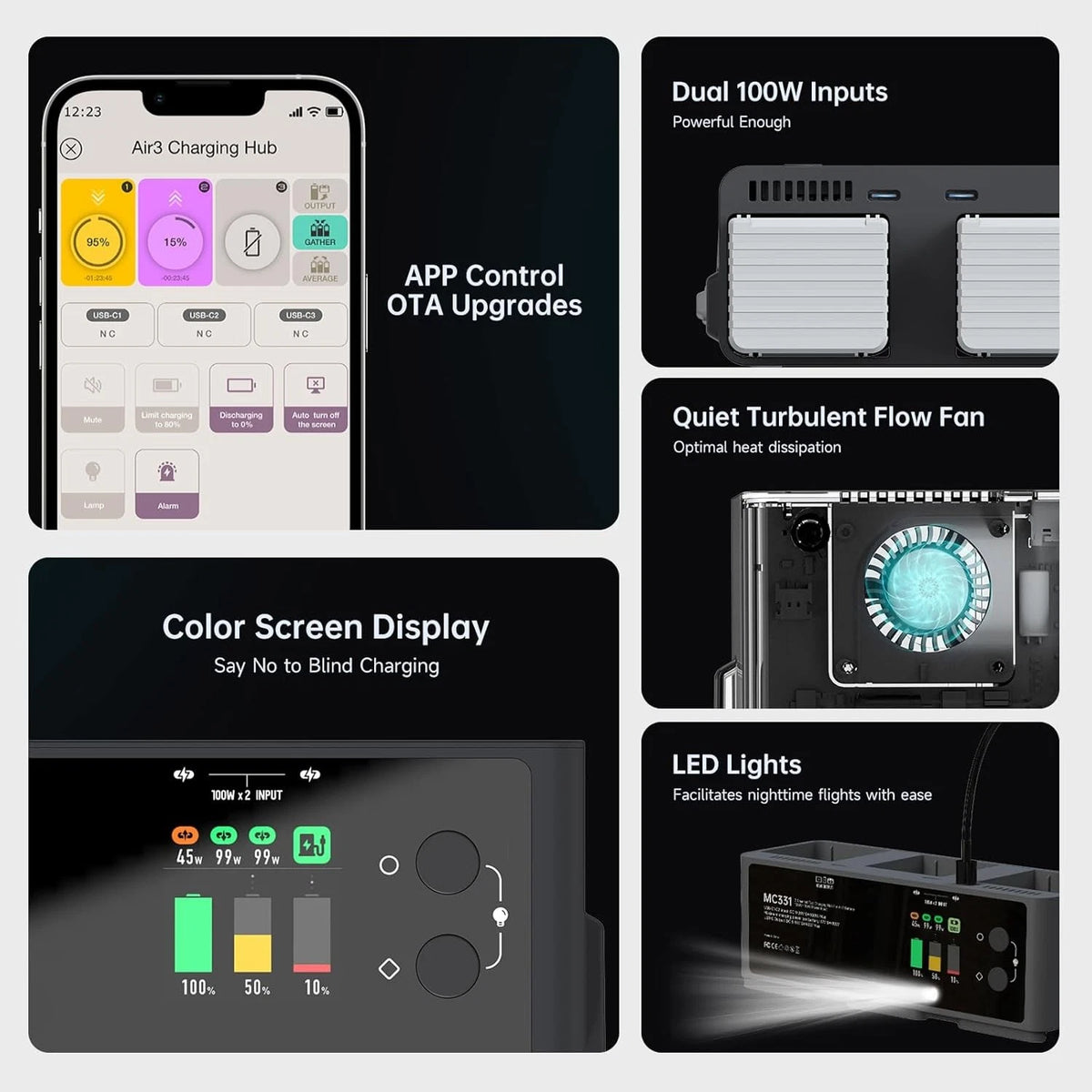 200W DJI Air 3/3S Battery Charger Hub，Fast Charging, 3-Channel Parallel,...