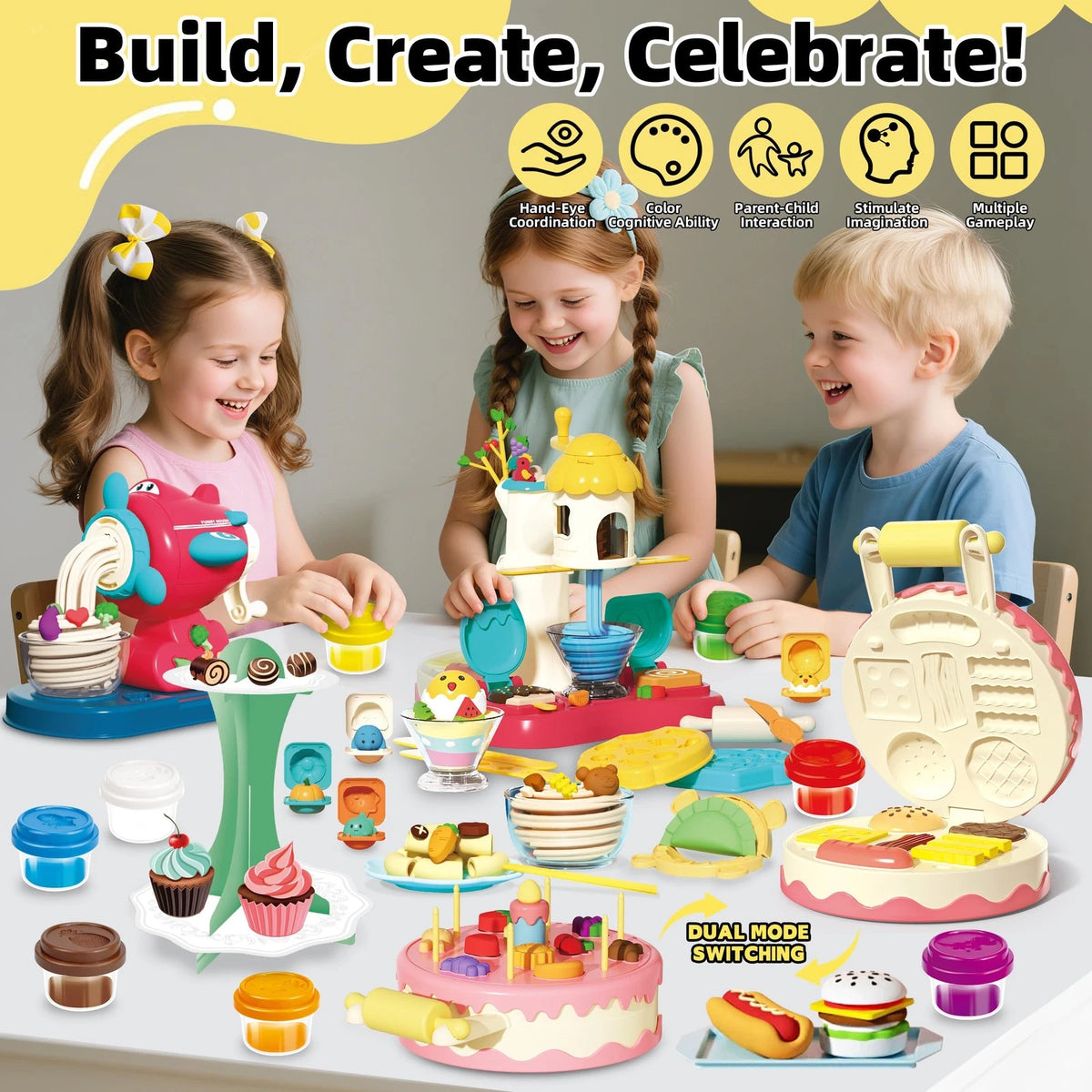 77 Pcs 4 in 1 Playdough Sets for Kids child-size, Red, Yellow, Green, Blue