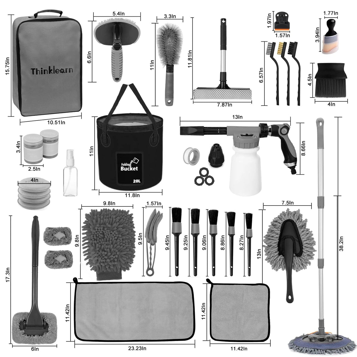 ThinkLearn Car Detailing Kit with Foam Gun, Wash Mop for Deep Gray(33PCS)
