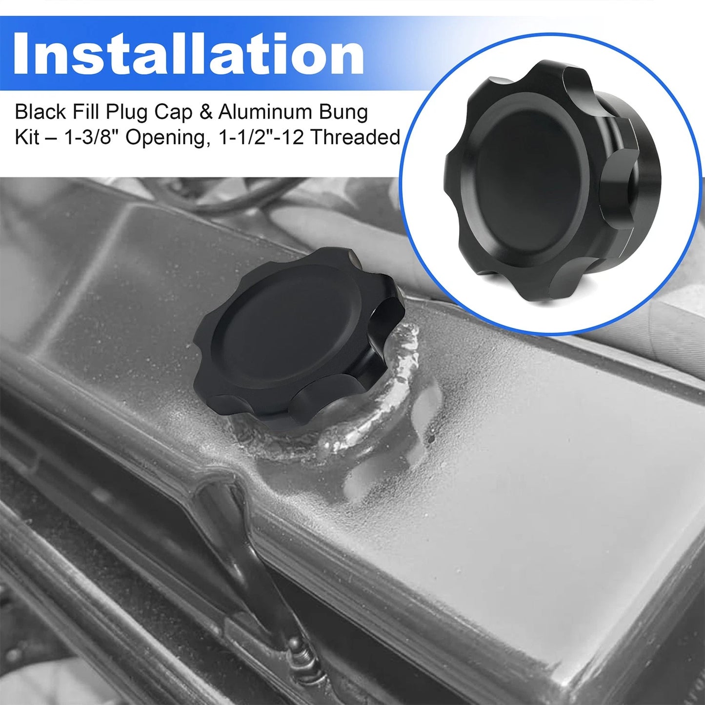Black Fill Plug Cap & Aluminum Bung Kit – 1-3/8" Opening, 1-1/2"-12 Threaded‌