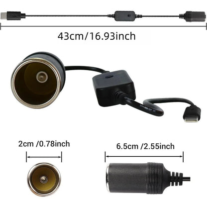 1PCS USB C to 12V Car Cigarette Lighter Adapter Converter Cable for Solar Panel