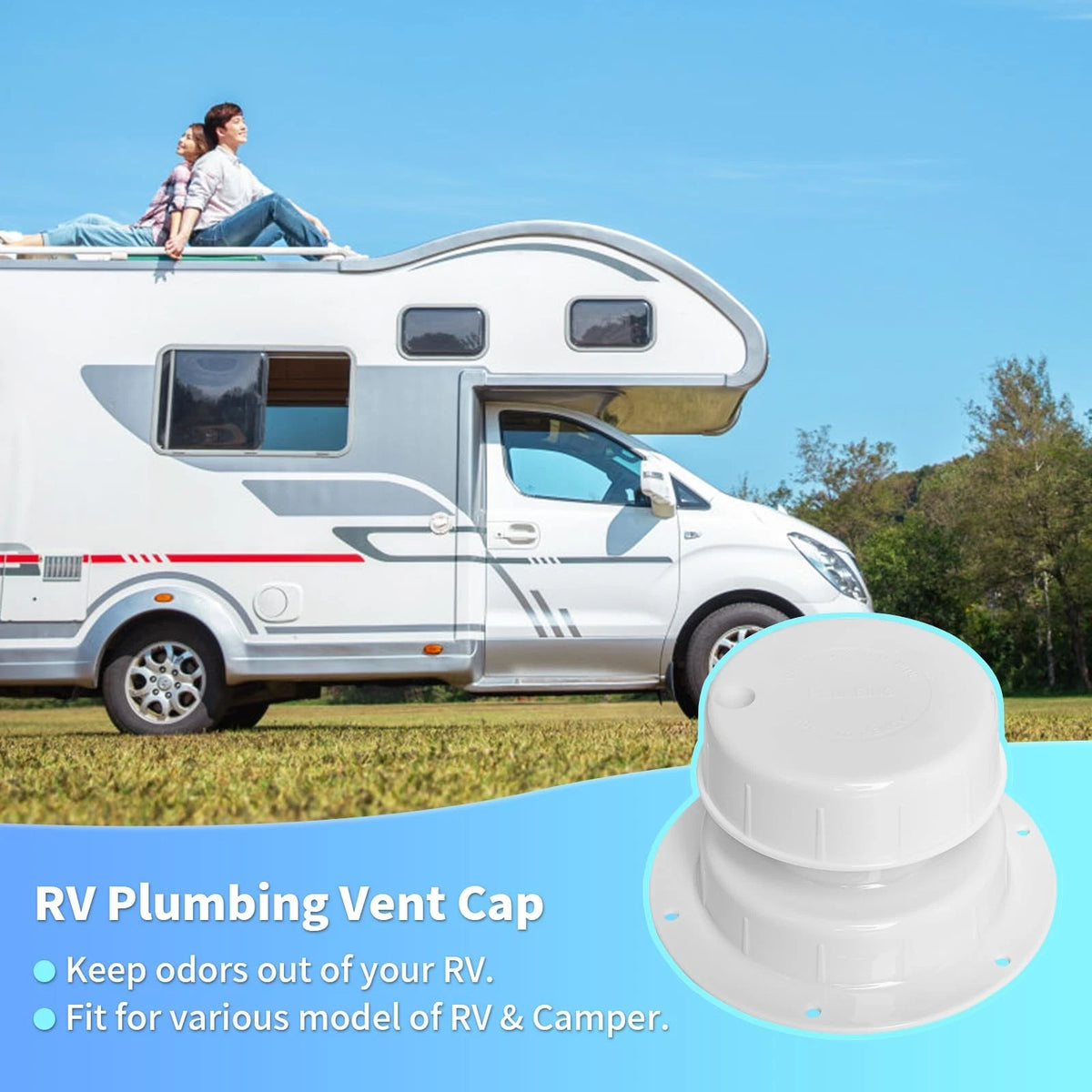 luxlead RV Plumbing Vent Caps - ID 3.8", 5.3" diameter base, 3" tall, White