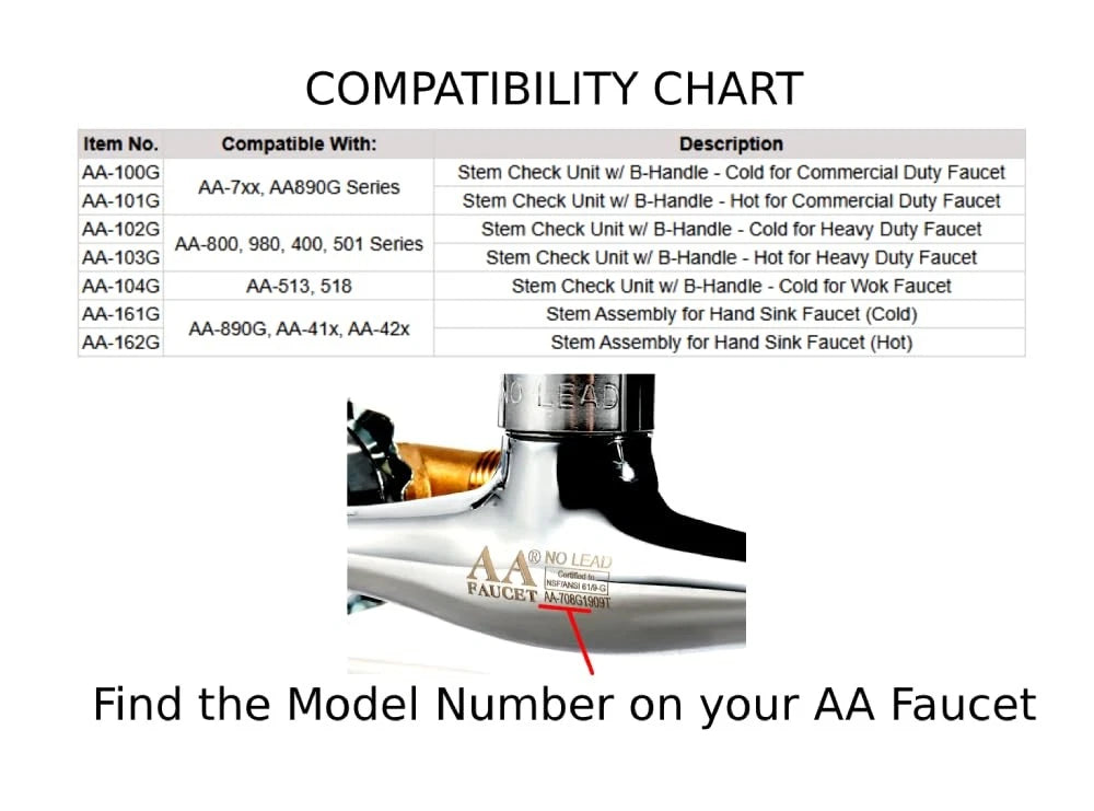 AA Faucet AA-100G Cold Replacement Stem Check with B-Handle Blue