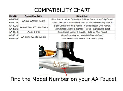 AA Faucet AA-100G Cold Replacement Stem Check with B-Handle Blue