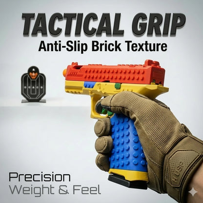 Dreamplay Shell Ejecting Toy Gun, DIY Automatic Pull Back Medium, Block Gun