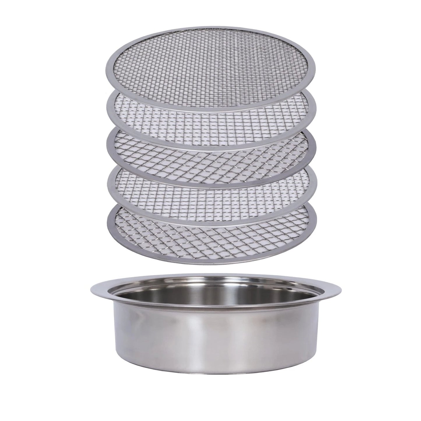 Soil Sifter Set for Garden with 5PCS Mesh(1,3,6,9,12mm) Sieve silver