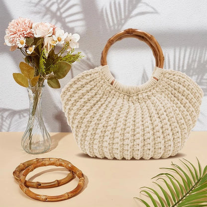 ACRNIGHEET Crochet Bag Kit 5.5 x 7.87 x 3.14 inches, Oat+bamboo shaped handle