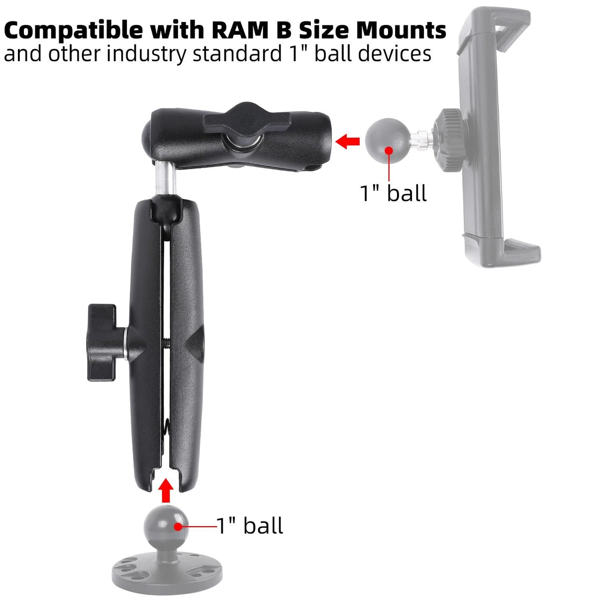 FPN Dual Extension Double Socket Arm with 1" Ball 10.47 " length