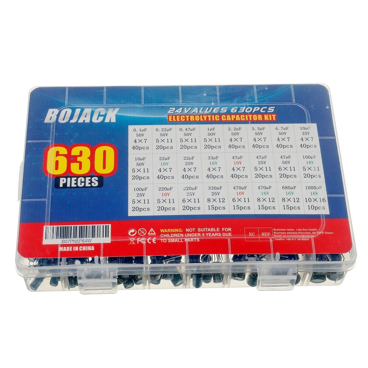 BOJACK 24Value 630pcs Aluminum Electrolytic Capacitor Assortment Box Kit...