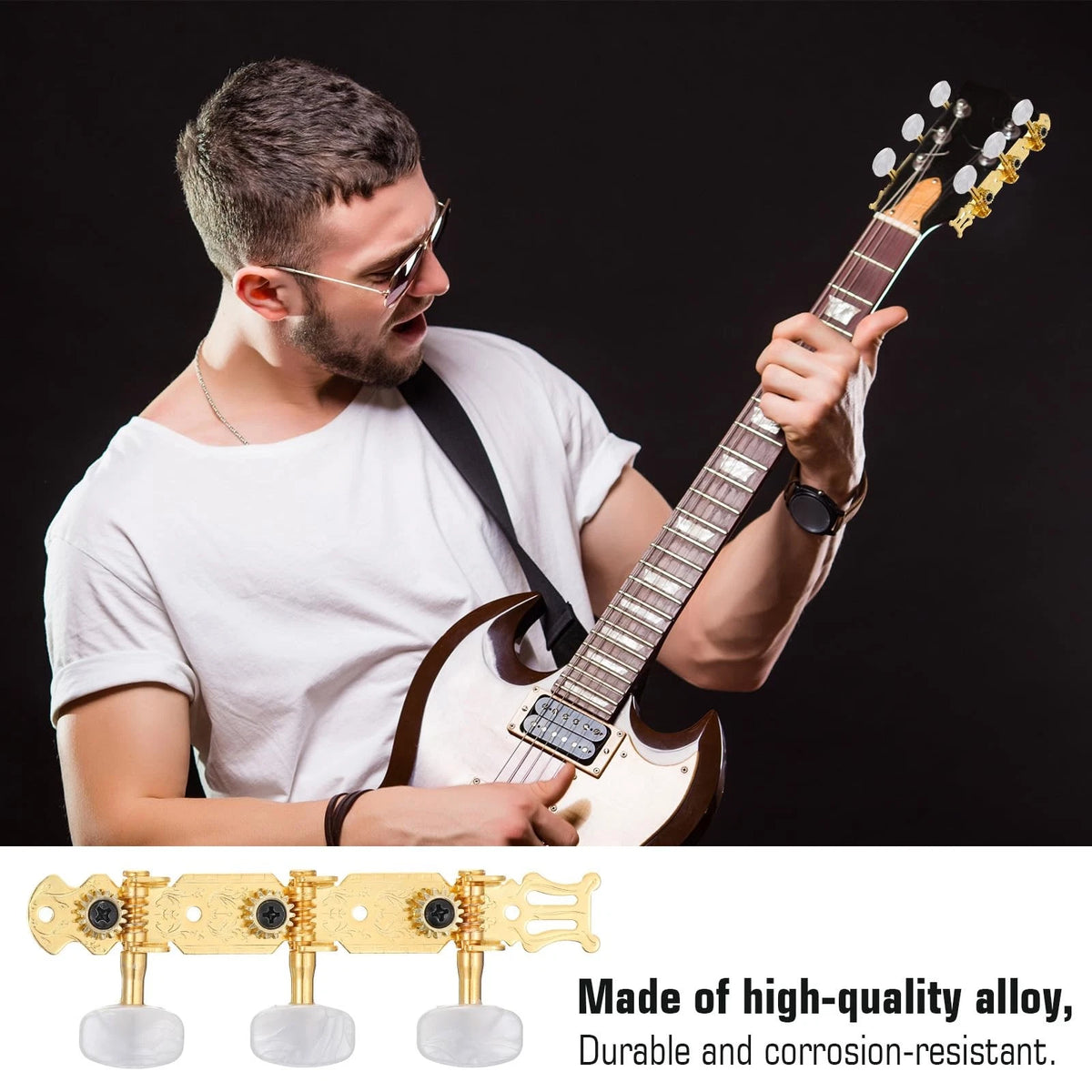 1 Pair 3L3R Classical Guitar Tuning Pegs Keys, Tuners Machine Gold