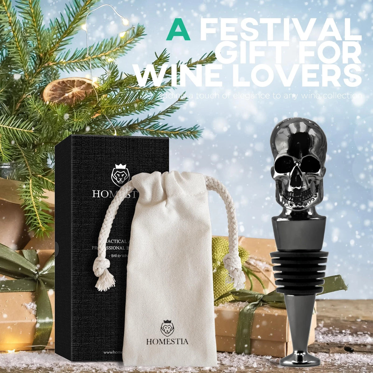 Homestia Skull Wine Stopper, Bottle Stopper Saver, m, Black