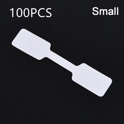 100x White Square Head Adhesive Price Label Tags with Hanging String uu