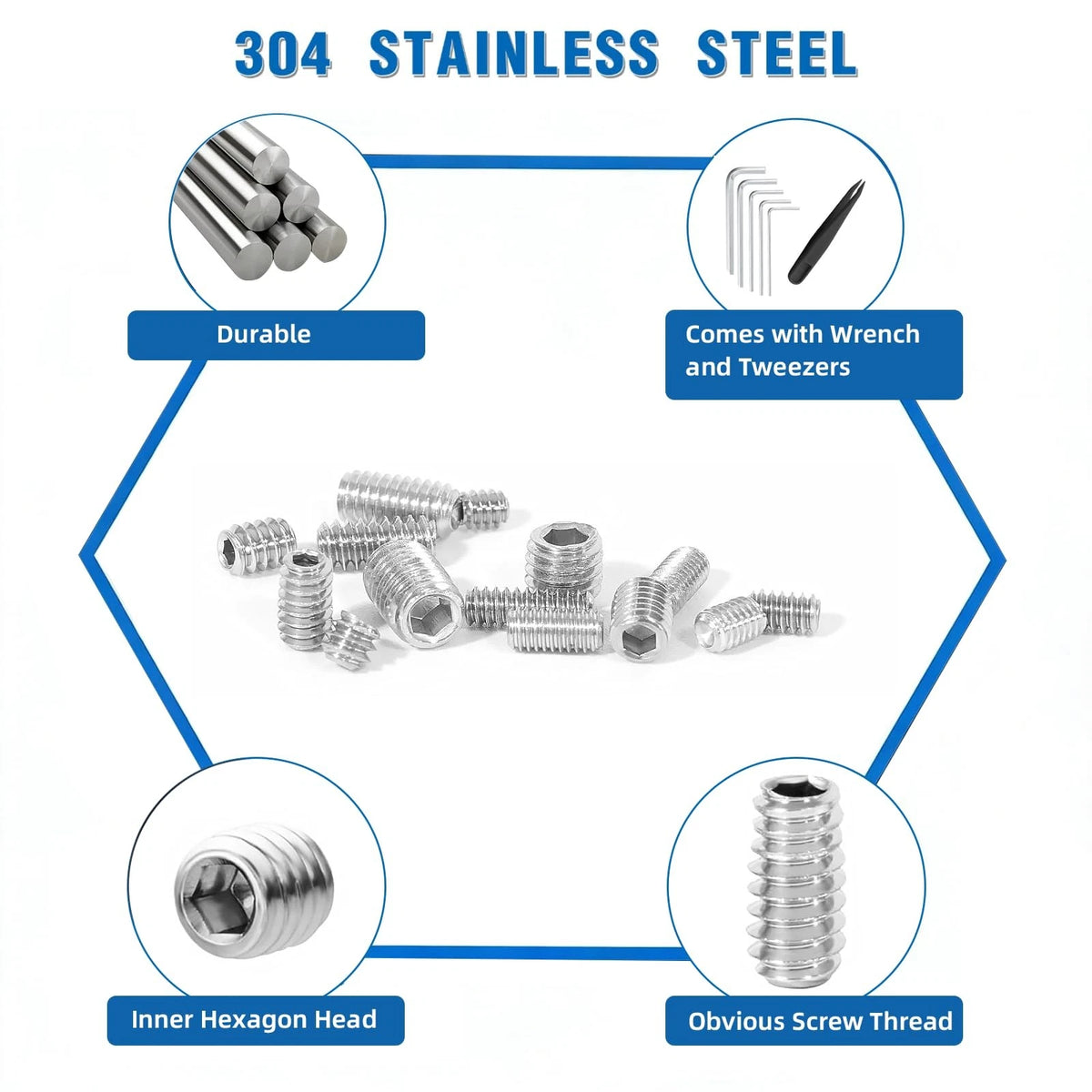415 Pcs Socket Head Screws British Set Screw 1/8" x 40 to 5/16" x 18