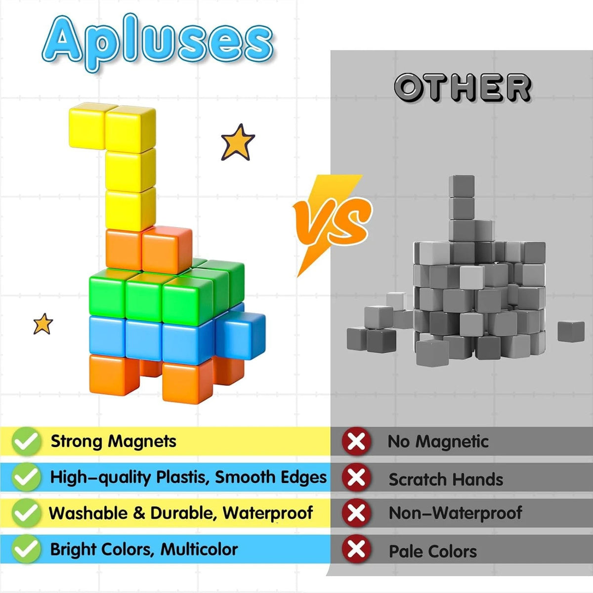 Apluses 42PCS Magnetic Blocks, Gifts for 3 1 Inch x 1 x 1 Inch, 6 Color