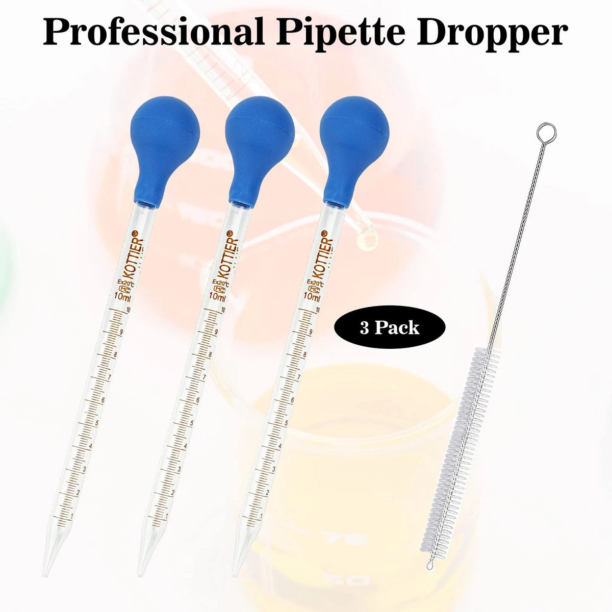 3Pcs Glass Pipettes Dropper, 10ml Graduated Liquid Dropper with Rubber Bulb...
