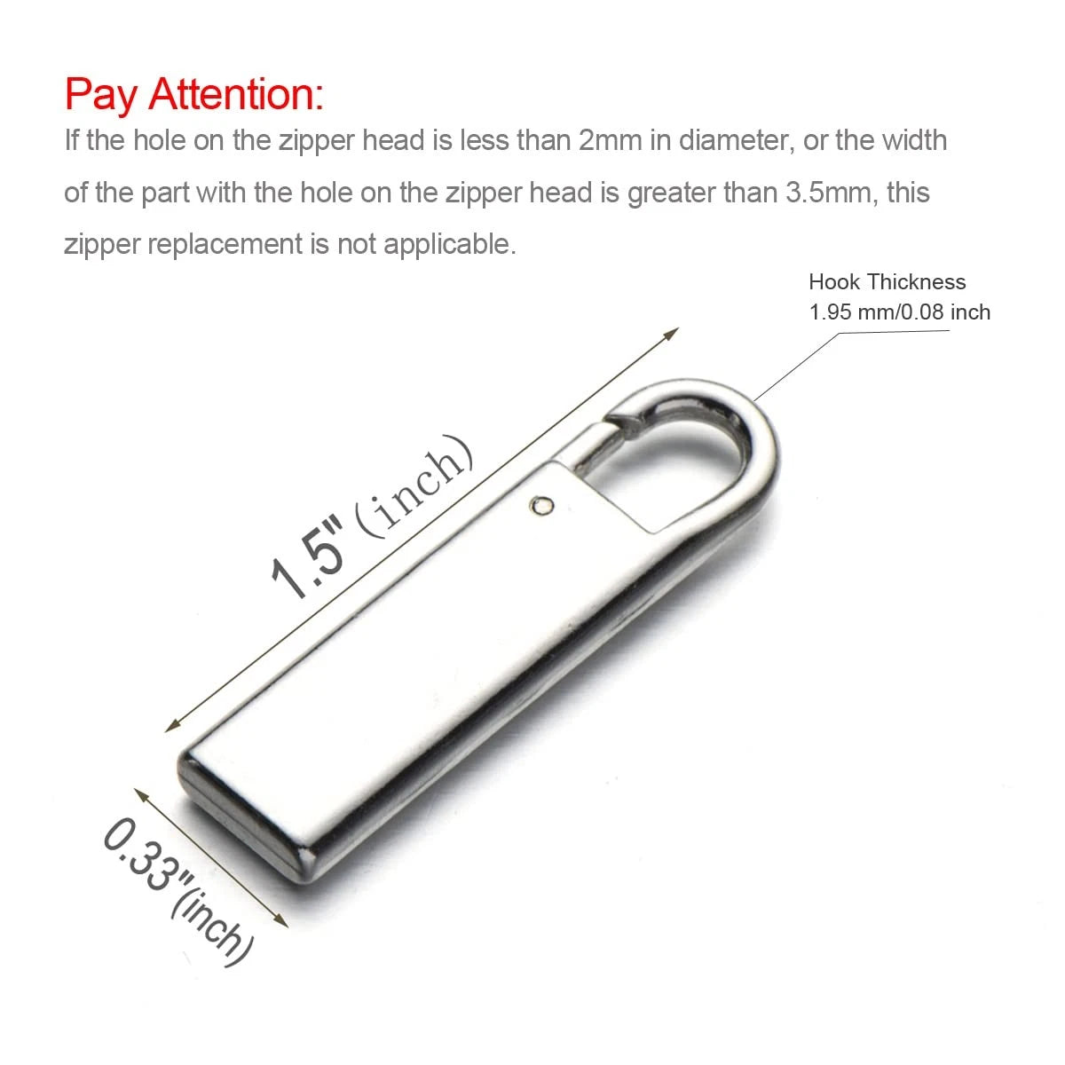 Zpsolution Zipper Pull Tab Replacement 1.5 Inch x 0.33 Inch, Sliver and Black