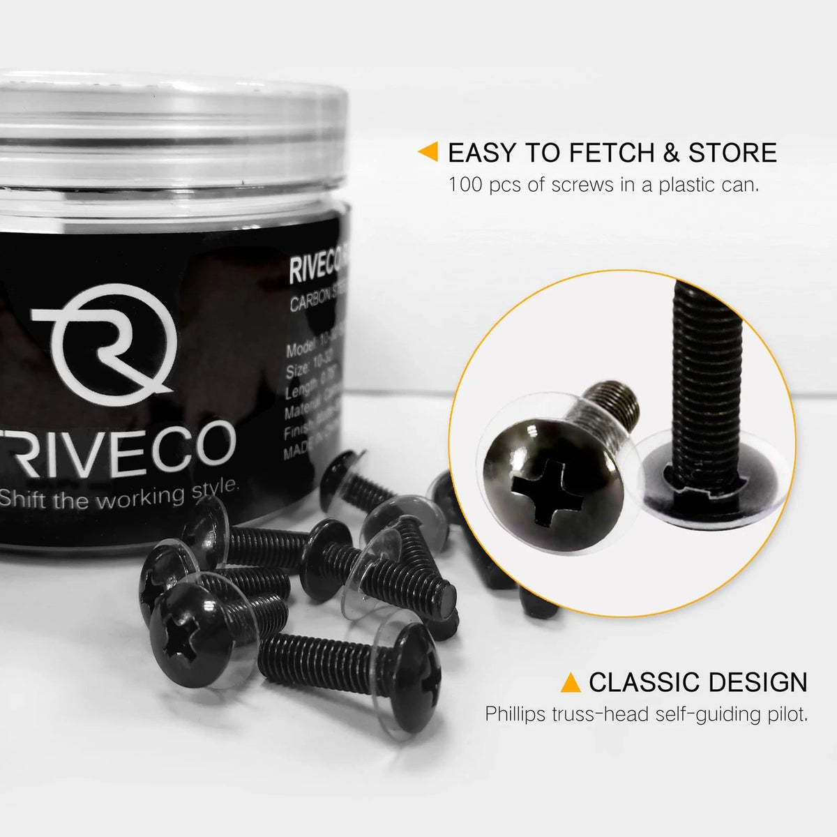 RIVECO 100PCS 10-32 Rack Screws for Server (100 Pieces), Black