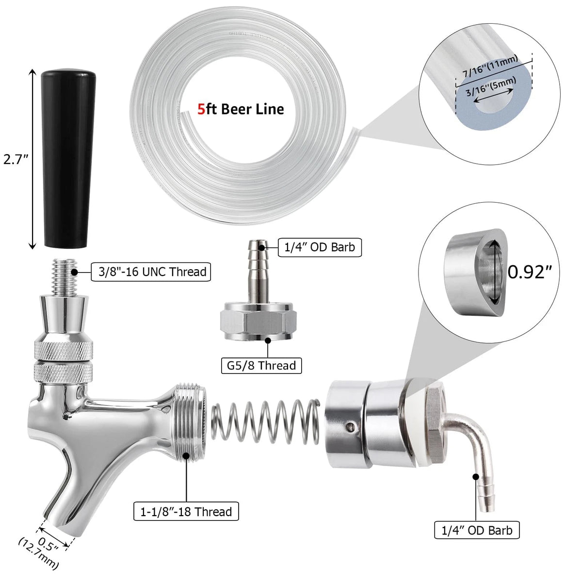 Hilangsan Draft Beer Faucet Line 5ft beer line kit, Silver Hose Clamps