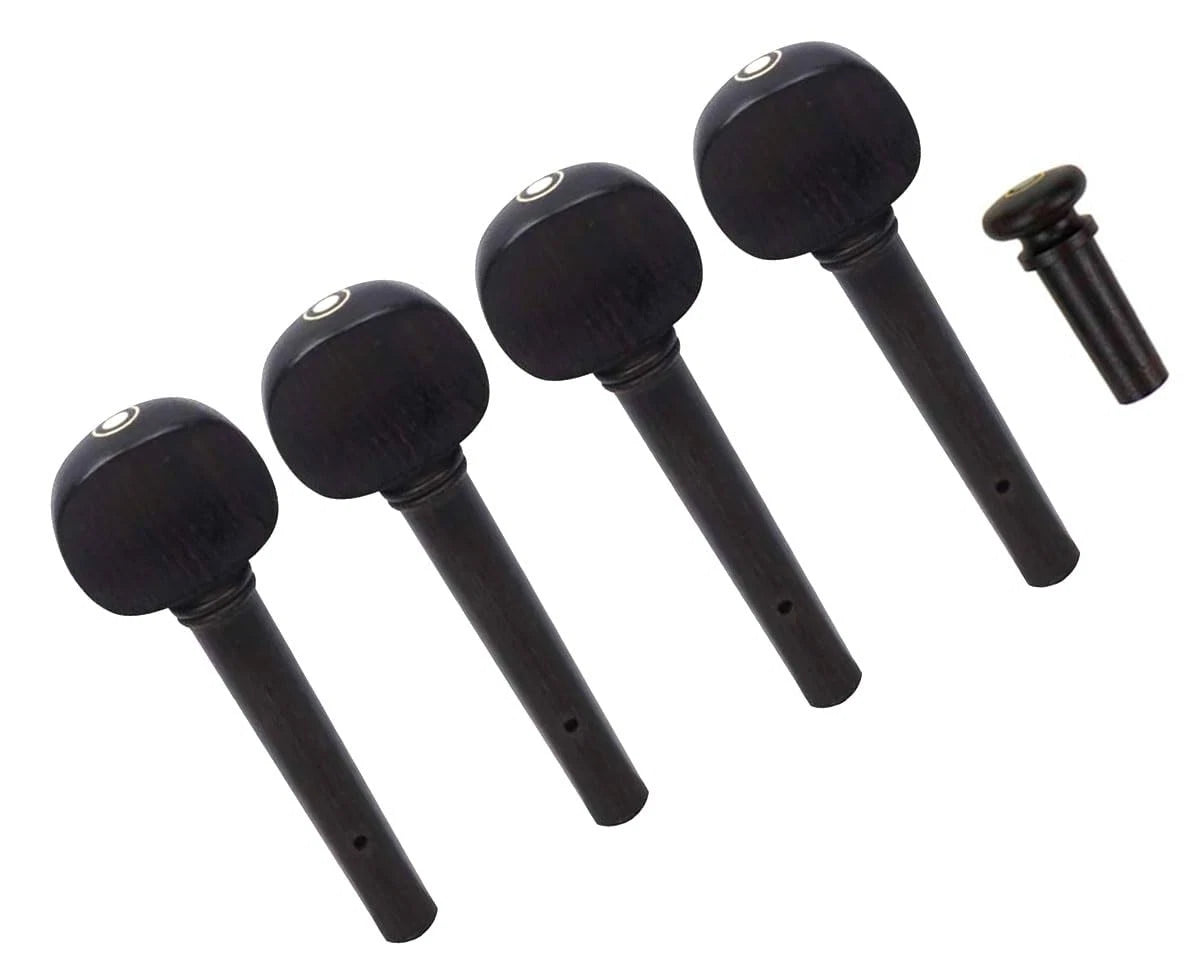 TUOREN Ebony 5Pieces Violin Tuning Pegs Endpin Set for 4/4 Full size