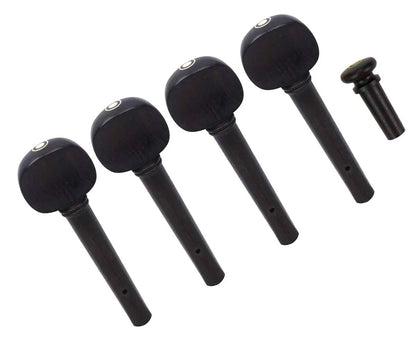 TUOREN Ebony 5Pieces Violin Tuning Pegs Endpin Set for 4/4 Full size