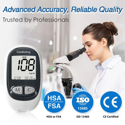 CareLiving MM1100 Blood Glucose Monitor Kit with 100 Test Strips, 100 gray
