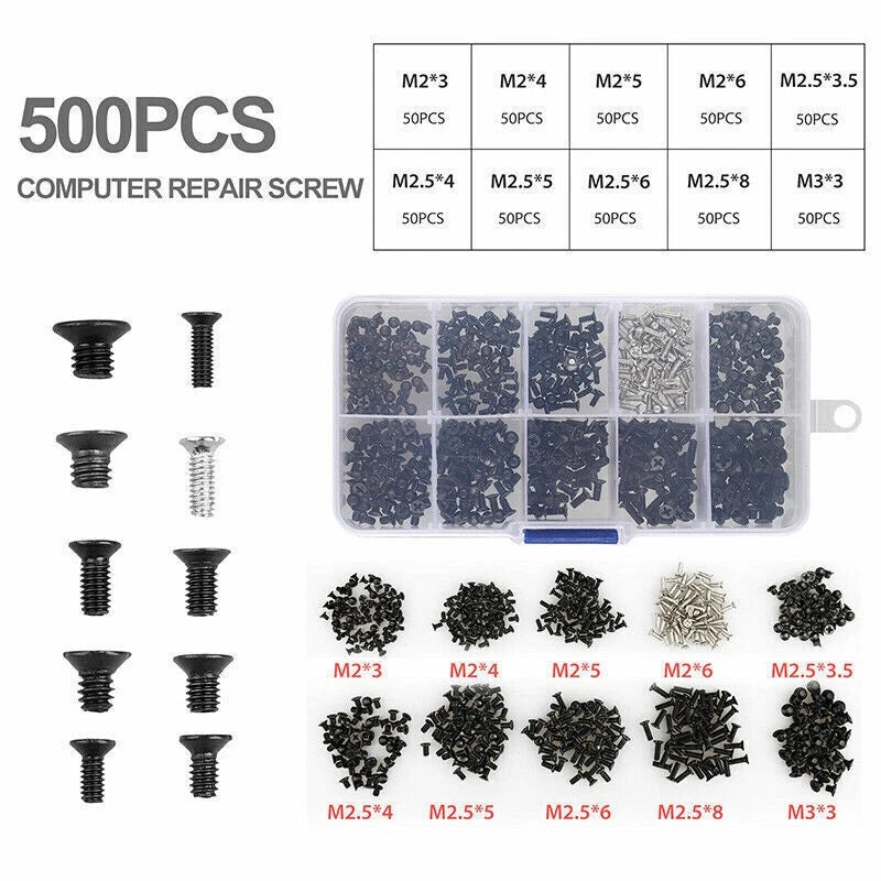 1Box Alloy Steel M2 M2.5 M3 10 Sizes Laptop Computer Notebook Repair Screws Kit