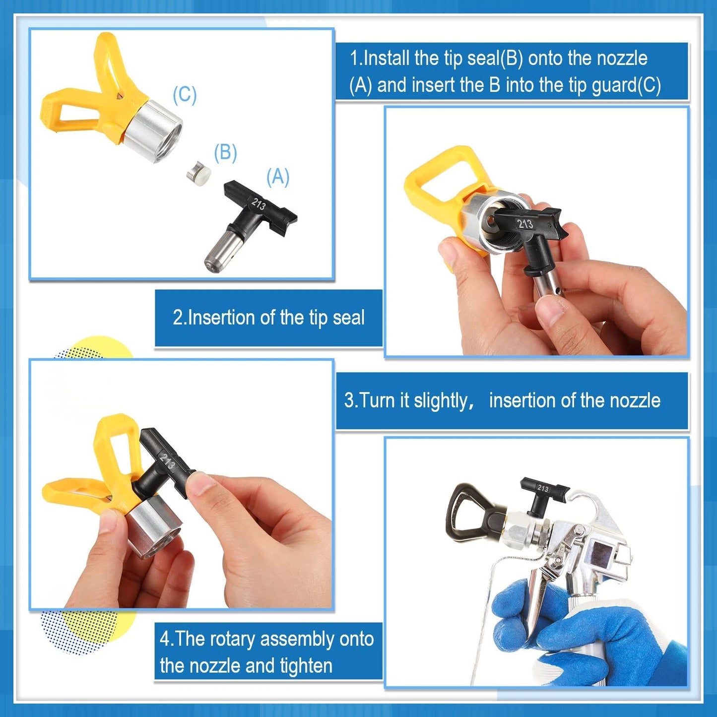 5 Pcs Spray Tips Reversible Tip 109, 213, 311, 315, 413, black, silver