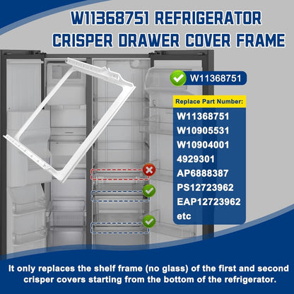 W11368751, W10905531 Refrigerator Shelf Frame(no glass) Compatible with white